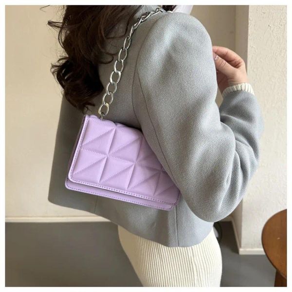 Totes Simple Flip Hands Hands Hands Rhombic Fashion Chain Bag de Sac à bandoulière Winter Sous le bras Small Girl