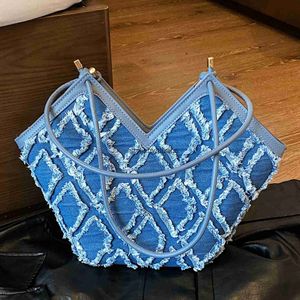 Petit sac fourre-tout d'automne 2023, nouveau Denim, Texture de haute qualité, panier à légumes, polyvalent, mode épaule H240323