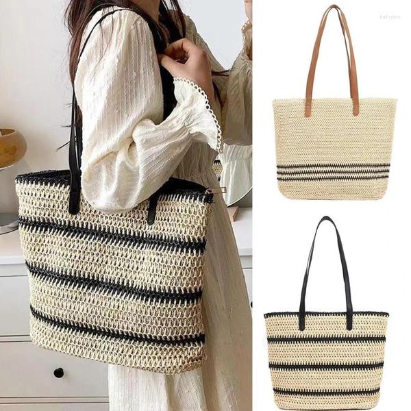 Totes Bolsa de playa de paja Tote tejido de verano con borlas Hombro grande para mujeres Monederos y bolsos Bolsos de estilo bohemio de ratán