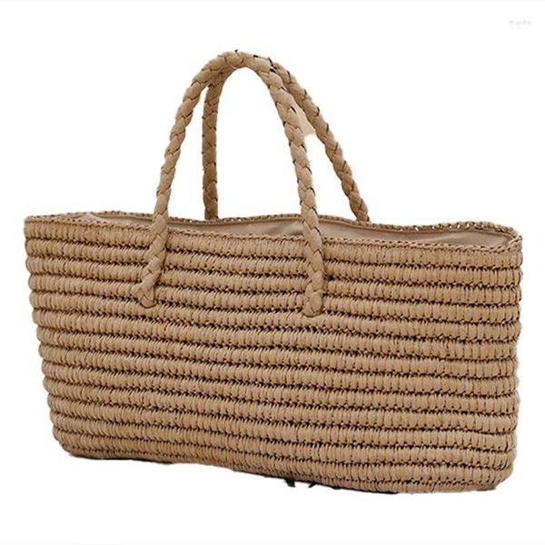 Totes Sac tissé en paille Panier à légumes portable fait à la main Femme Grande capacité Bord de mer Plage