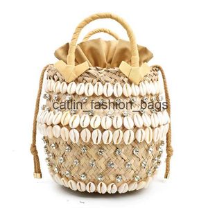 Totes été 2022 nouveau sac de plage de vacances avec perle dames tissé seau diamant coquille concepteur sacs à main chauds H24217