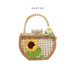 Totes Zomer strand picknick geweven uitgeholde groentemand strozak hand gehaakte tulp bloem vrouwen tas portableH24218