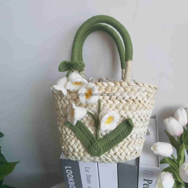 Totes Summer Small Fresh Handmade Lily of the Valley Woven Sac idyllique Camping Beach Str HandbagstylishEendibags