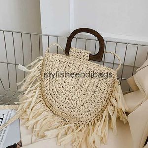 Totes gland demi-cercle sac de paille pour les femmes à la main tissé épaule sac à bandoulière vacances sac de plage panier décontracté Shopping fourre-tout sacH24219