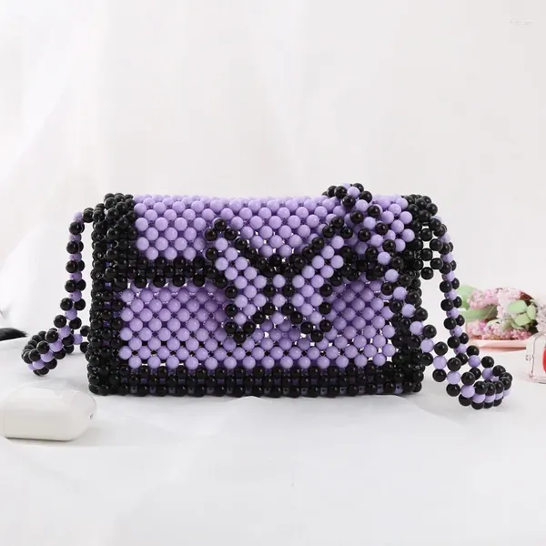 Bolsos de mano con textura y solapa, diseño de mariposa, bolsos cruzados a la moda para mujer, bolso de hombro con cuentas de punto en contraste negro y morado