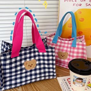 Totas Engrosar la bolsa de bento de mujeres aisladas lindo cuadros a cuadros Bolsos de bolso de embrague de dibujos de dibujos animados de dibujos animados de almacenamiento diario