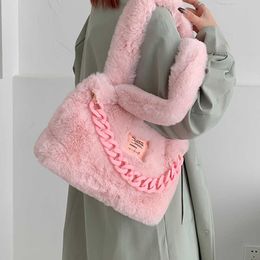 Totes Toptrends Fluffy faux bont zachte schoudertassen voor vrouwen winter 2022 Koreaanse mode pluche kaii grote dames handtassen snoepkleur y2211