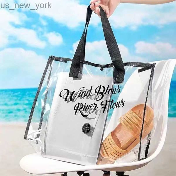 Totes Sac de plage transparent Grande capacité Sac à bandoulière portable Sac à gelée PVC Sac de rangement de voyage étanche Sac de lavage HKD230823