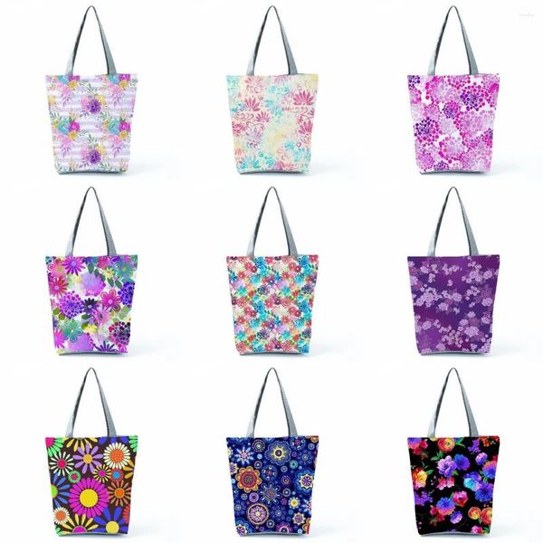 Totes Bolsa de playa de viaje Hombro de las mujeres Bolsas de regalo personalizables al aire libre Estampado de flores coloridas Damas Compras Ocio Portátil