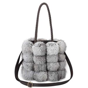 Bakken winter emmer bont handtassen Koreaanse schattige konijnenbont schoudertassen vatvormige vrouwen luxe harige handtas hoogwaardige pluche tas 240407