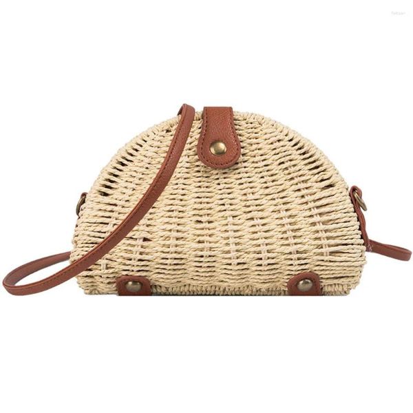 Totes Mujer Damas Bolsos de mano Crossbody Mini Weave Beach Hombro Estilo bohemio Ocio Cubo de paja Salvaje