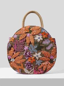 Totes Mujer andbag Lentejuelas Flor Redonda Paja Trenza Gran Capacidad Tote BagH24219