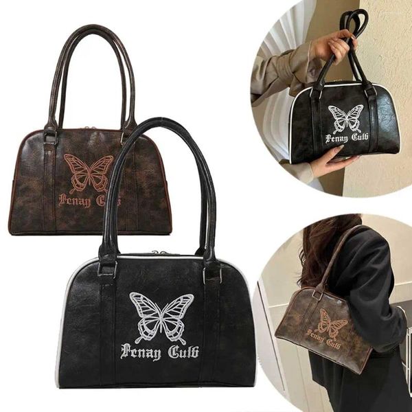 Totes Femenino Bolsa de béisbol Manejo liviano Tople impermeable Retro Tote bordado Butterfly Satchel Hobo Daily Citas diarias