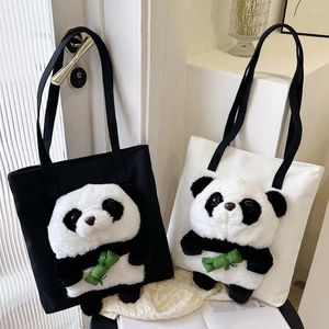 Totes Dames Casual Pack Canvas Creatieve reistas Grote capaciteit Ritssluiting met pluche Panda Eenvoudige vrouwelijke meisjeshandtas
