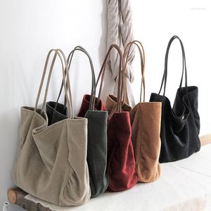 Fourre-tout femmes velours côtelé sac à provisions femme toile tissu épaule ample décontracté étudiant réutilisable pliable Eco épicerie fourre-tout