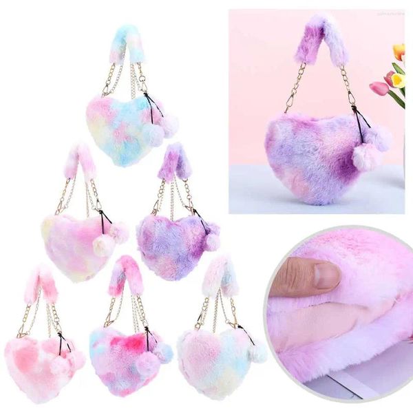 Totas Mujeres Bolso de hombro peludo Tie Dye Love Heart Hobo Gradiente Color Bolship Fagming Winter Commuting