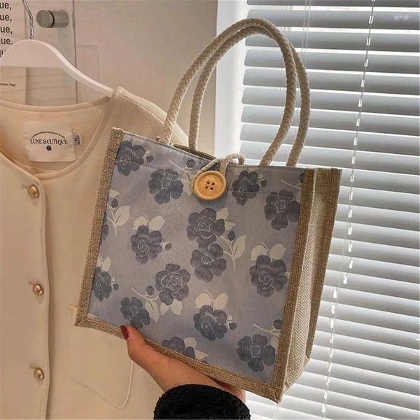 Totes Mujeres Bolso de lino Rose Rose Flower Empacaje Polla reutilizable bolso de compras ecológico