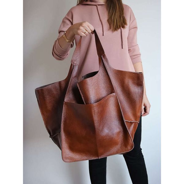 Bolsos de mano de piel sintética para mujer, bolsos de mano sencillos a la moda de gran capacidad para mujer, bolsos de mano suaves Retro para mujer, nuevo bolso de hombro tipo Shopper de Color sólido