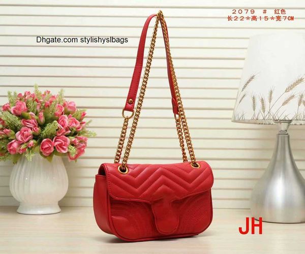 Totes Bolso de diseñador para mujer Famoso bolso de hombro Crossbody tote bolso de mano Bolsos de mensaje de marca de lujo clásico Cuero de PU # 2079 Cadena de oro 22 CM ROJO