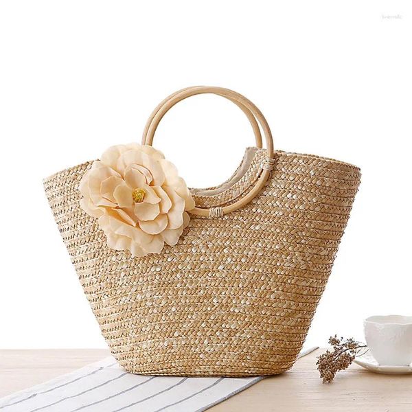 TOTES Fleur à main de paille pour femmes tissé Summer Sac messager sac fourre-tout panier