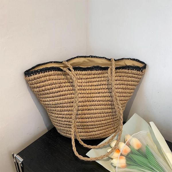 Totes Women Straw Tote Handbag Gran capacidad Bag de tejido Vintage Estilo bohemio para viajar