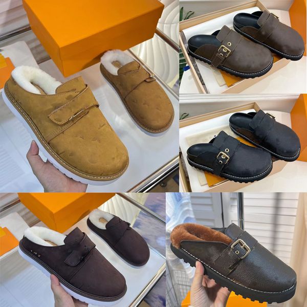 NOUVEAU Easy Mules Sandal Designers Pantoufles Fourrure confortable Confort Slipper Flurry Hommes Femmes Sandales plates Véritable Mule en cuir Sangle réglable Slides Classic Idxh #