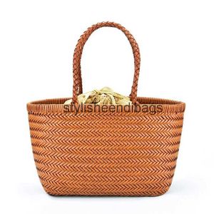 Totes Sac à bandoulière tissé en cuir véritable pour femme avec sac intérieur tissé Sac de shopping décontracté Sac fourre-tout vintage en cuir de vache Sacs à main croisésH24218