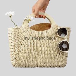 Bakken Houten handvat mand tas papier geweven vrouwen handtassen handgemaakte zomer strand casaul vakantie portemonnees 2024H24217