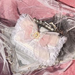 Tapés xiuya en dentelle en dentelle pour femmes roses Sac épaule douce mignon lolita bow original élégant sac à main de mode perle perle