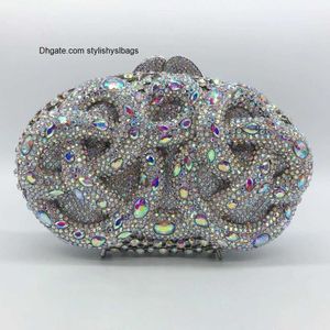 Totes XIYUAN AB argent strass cristal pochette luxe femmes soirée mariage fête embrayages femme sacs à main petit étui de téléphone sacs