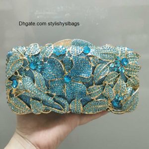 Bolsos de mano XIYUAN ahuecados para mujer, bolsos de noche con flores, bolso de mano de cristal para boda, bolso de piedra y monedero, bolso Minaudiere para cena de fiesta nupcial