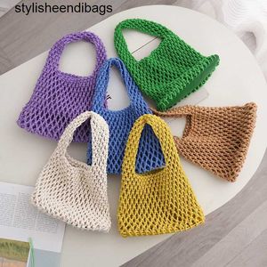 Totes Y2K Vacances Tressé Évider Plage Épaule Petit Sac Fourre-Tout Mode Femme Crochet Sac À Main Coloré Tissé À La Main INS Style Français