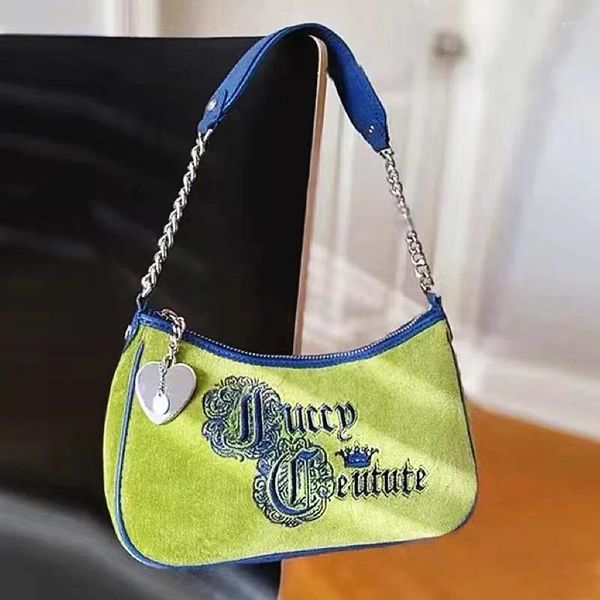 Totes Y2K Assilate coréenne vintage Sac fourre-tout vert Sac de fourre-tout pour la selle Velvet Saddle Racs Zip Party Bagutte Hands