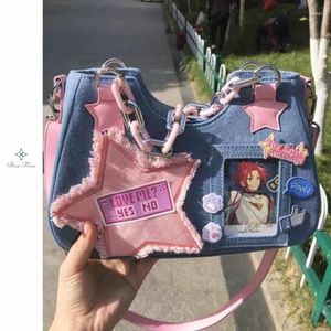 Totes y2k vintage coréen coréen épaule de mode japonaise sous les bras Harajuku Star fourre-tout denim Sac femme chaîne de glissière Zip Messenger Messen