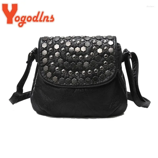 Totes Yogodlns Fashion Black EnvelJavascope Mujeres Embrague Rivet Girls Fiesta de cuero Bolso de hombro pequeño Bolsas de mensajería