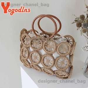 Totes Yogodlns été évider Str sac femmes à la main tissage poignée sac plage Ladge capacité sac à main décontracté rotin dame sac de plage T240220