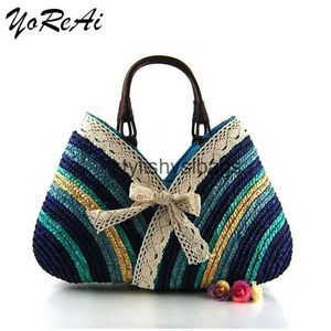 YoReAi Femmes D'été À La Main Sac De Vacances Coloré Rayé Herbe Sac À La Main Femmes Panier Dentelle Sac À Main Femmes Sac À Main H240330