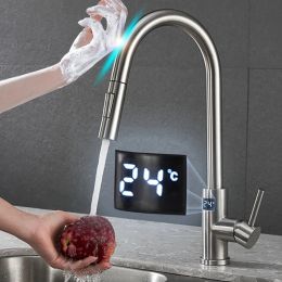 Touch Digital Kitchen Faucet Hot Cold Tire Out Kitche Kitchen Sinker Tap Smart Brossed Nickel Capteur Digital Touch Kitchen Faucet