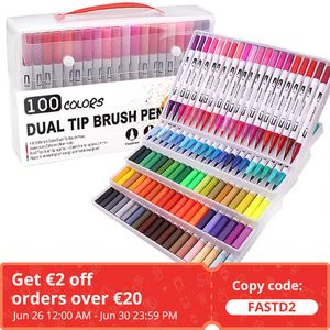 Touch Dual Tip Brush Marker Pennen Fineliner Pennen Aquarel Tekening Marker voor kleuring 210705