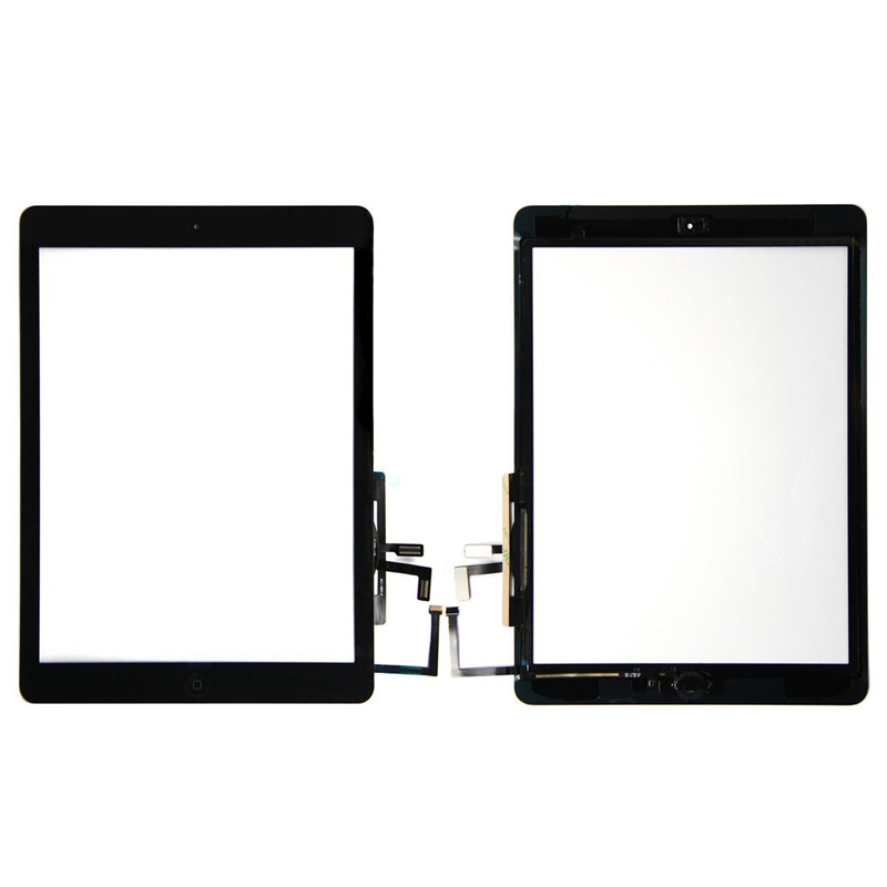 Hoogwaardige touchscreen glazen paneel digitizer met knoppen zelfklevende montage voor iPad Air Free DHL