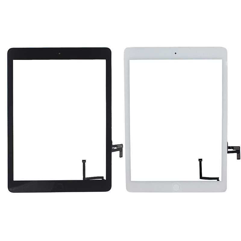 50PCs pekskärm Glaspanel Digitizer med knappar Klistermontering för iPad Air Free Shipping