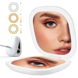 Pantalla táctil LED Maquillaje Espejo compacto Espejo de maquillaje de viaje de doble cara Aumento 1X5X Espejo plegable cosmético iluminado 240314