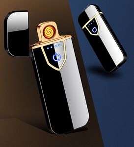 Touch Sensing Briquet USB Métal Rechargeable Chauffe Coupe-Vent Briquets Électriques Sans Flamme Double Arc Électronique Plasma Cigar Lightr
