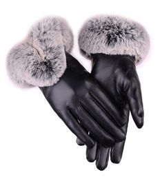 Touch Sn PU-lederen handschoenen Dames Warme winterwanten Mode Luxe namaakbont Gants Vrouwelijk leer Pluche Luvas Skiën Dik3649447