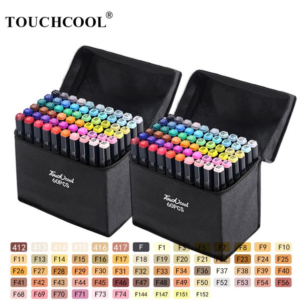 TOUCHCOOL Art Marker 168 Couleur Marqueur Stylo Aquarelle Pinceau Croquis Marqueur Double Pointe Dessin Art Pinceau Stylos À Base D'alcool Y200709