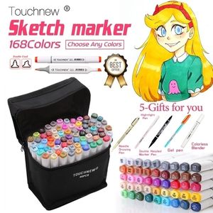 Touch 30406080168 Colors Sketch Markers Pen Alcoholgebaseerde borstelmarkering Set voor Tekening Manga An Art Supplies Y200709