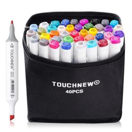 Touchnew 40 kleuren marker pen dubbele tip alcohol gebaseerde markers ingesteld 210226