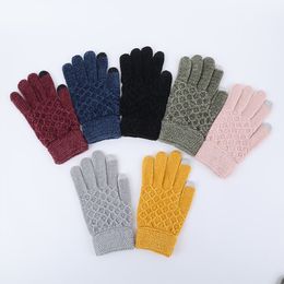 Gants à écran tactile Femme hiver Velours épaissi chaud et mignon cyclisme à cinq doigts résistant au froid version coréenne de la laine à doigts complets pour étudiants