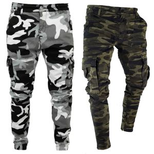 Tough Guy Style Militaire Hommes Jeans Jogging JeansPants Pantalon Cargo Multi-Poches Militaire Camouflage Crayon Jeans X0621