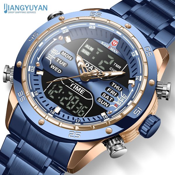 Tough Guy Style hommes militaire Sport montre-bracelet bleu Quartz acier étanche double affichage mâle horloge montres Relogio Masculino